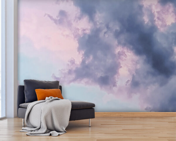Cielo nublado con nubes rosas y azules Fotomurales Cielo nublado con nubes rosas y azules