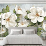 Fotomurales Delicadas flores blancas sobre fondo texturizado
