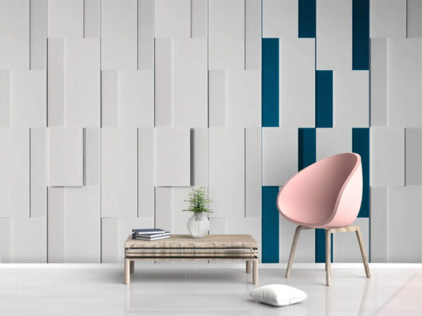 Objeto rectangular blanco con líneas azules Fotomurales Objeto rectangular blanco con líneas azules