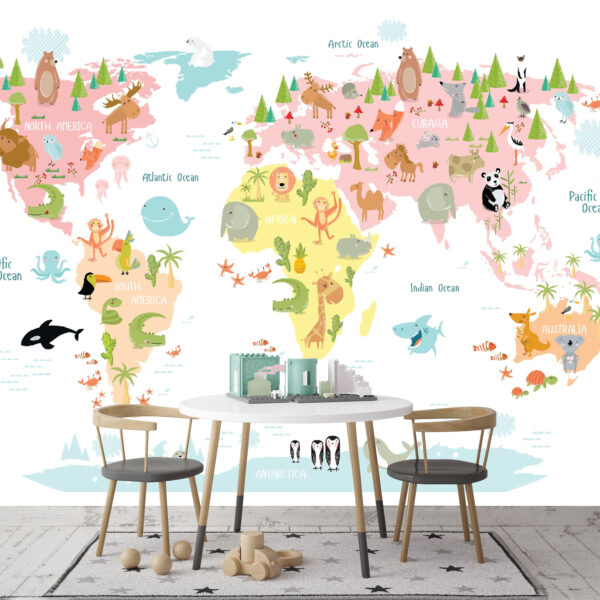 Mapa de África con animales Fotomurales Mapa de África con animales