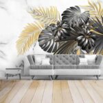 Fotomurales Hojas vibrantes sobre fondo de mármol