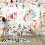 Fotomurales Acuarela unicornio con globos