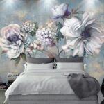Fotomurales Pintura de flores sobre fondo azul
