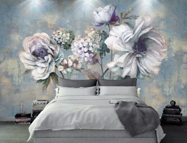 Pintura de flores sobre fondo azul Fotomurales Pintura de flores sobre fondo azul