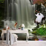 Fotomurales Cascada con pájaros y peces