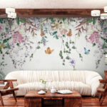 Fotomurales Las mariposas revolotean en medio del paraíso en flor