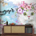 Fotomurales Gato con flores en la cabeza