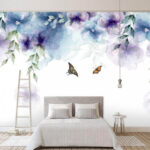 Fotomurales Mariposa y flores con hojas
