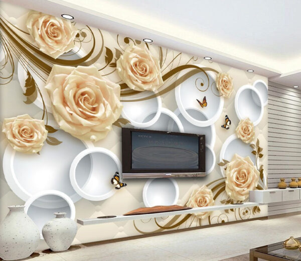 Papel pintado con rosas y mariposas Fotomurales Papel pintado con rosas y mariposas