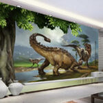 Fotomurales Dinosaurio grande con cuernos y cola largos