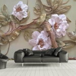 Fotomurales Decoración mural con flores y hojas
