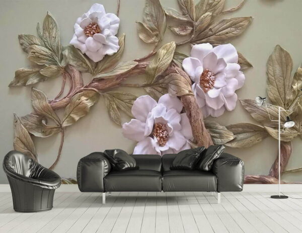 Decoración mural con flores y hojas Fotomurales Decoración mural con flores y hojas