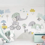 Fotomurales Elefante de dibujos animados montando en bicicleta