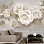 Fotomurales Elegante obra de arte de rosas y mariposas.