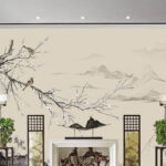 Fotomurales Pintura de pájaros en una rama