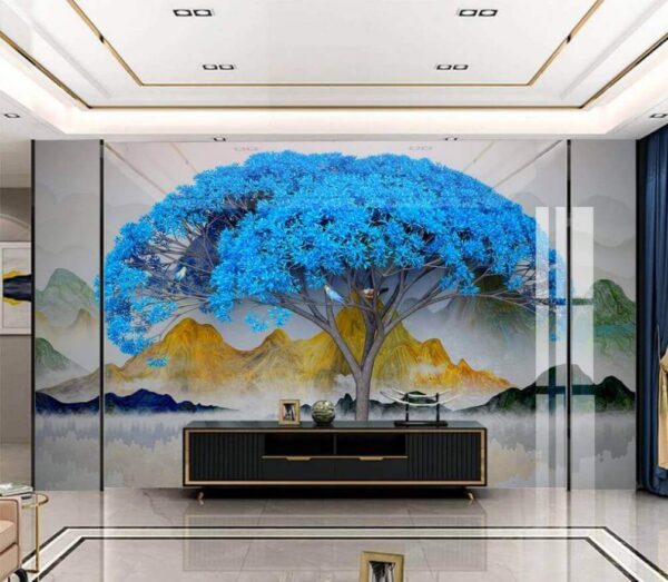 Árbol de hojas azules Fotomurales Árbol de hojas azules