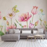 Fotomurales Pintura de flores y mariposas