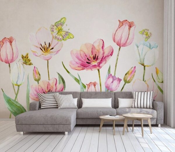 Pintura de flores y mariposas Fotomurales Pintura de flores y mariposas