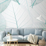 Fotomurales Delicado motivo de esqueletos de hojas turquesa