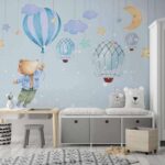 Fotomurales Oso de dibujos animados sosteniendo un globo