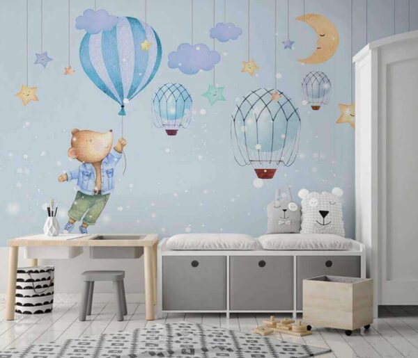 Oso de dibujos animados sosteniendo un globo Fotomurales Oso de dibujos animados sosteniendo un globo