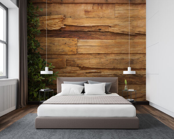 Pared de madera desgastada con vegetación Fotomurales Pared de madera desgastada con vegetación
