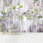 Fotomurales Grupo de flores blancas sobre una superficie de madera