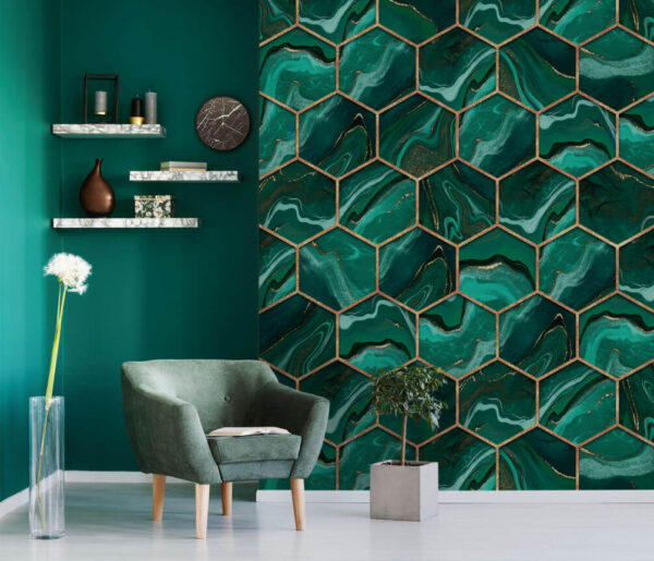Artístico motivo hexagonal en tonos intensos Fotomurales Artístico motivo hexagonal en tonos intensos