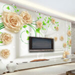 Fotomurales Papel pintado con rosas y hojas