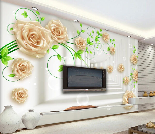 Papel pintado con rosas y hojas Fotomurales Papel pintado con rosas y hojas