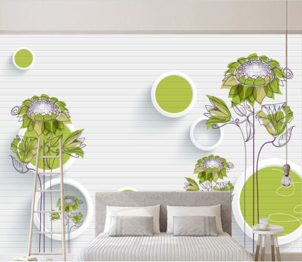 Papel pintado con flores y círculos Fotomurales Papel pintado con flores y círculos