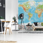 Fotomurales Mapa del mundo con diferentes banderas
