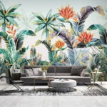 Fotomurales Follaje tropical con flores vibrantes