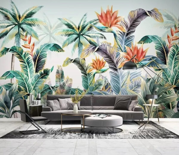 Follaje tropical con flores vibrantes Fotomurales Follaje tropical con flores vibrantes