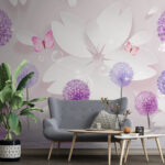 Fotomurales Flores moradas y mariposas en armonía