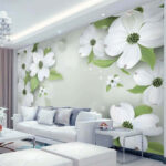 Fotomurales Flores blancas con hojas verdes
