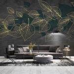 Fotomurales Dibujo de hojas sobre fondo negro