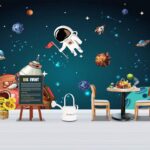 Fotomurales Escena espacial de dibujos animados con planetas y estrellas