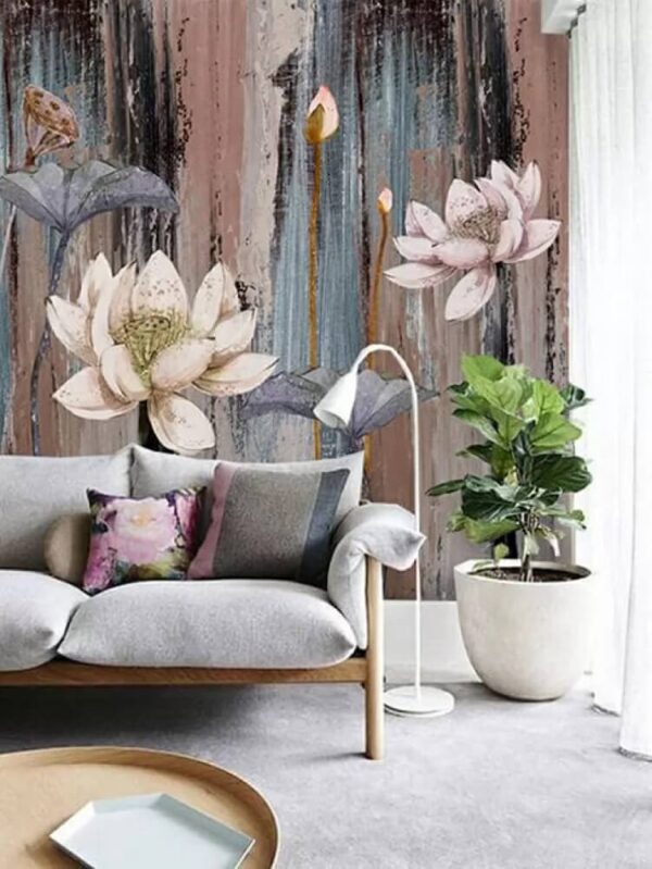 Pintura de flores sobre una superficie de madera Fotomurales Pintura de flores sobre una superficie de madera