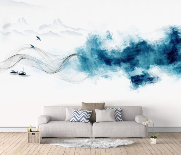 Humo azul y un pájaro Fotomurales Humo azul y un pájaro
