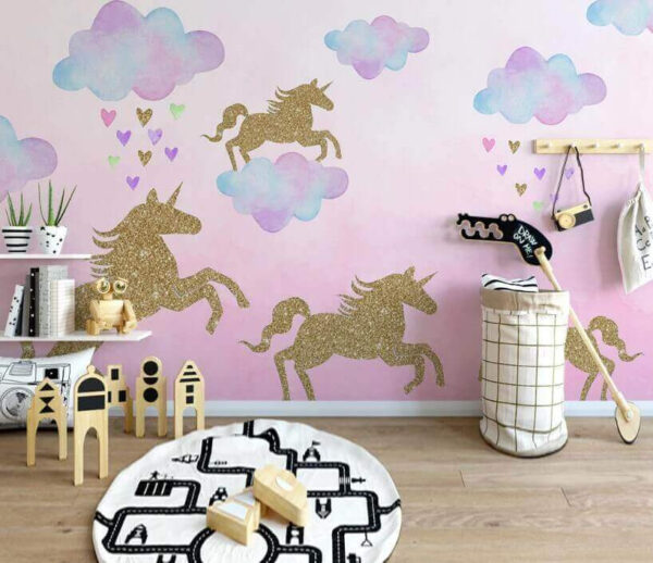Unicornios y nubes con corazones y nubes Fotomurales Unicornios y nubes con corazones y nubes