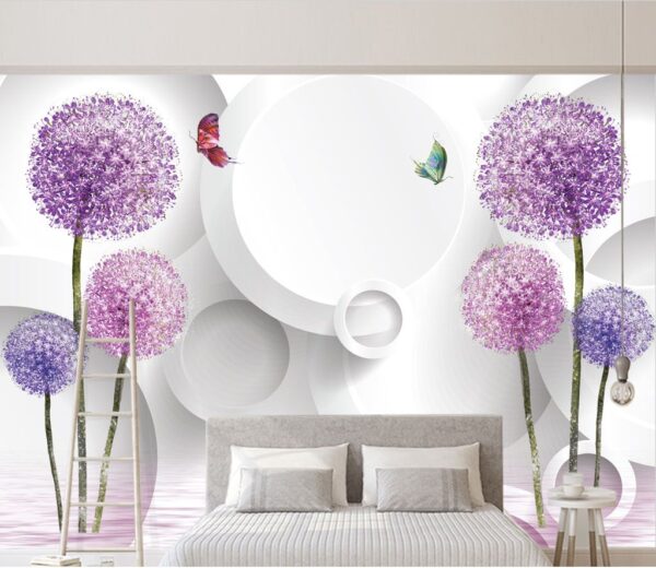 Papel pintado con flores moradas y mariposas Fotomurales Papel pintado con flores moradas y mariposas