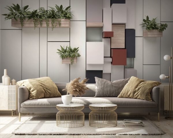 Pared con plantas y cajas Fotomurales Pared con plantas y cajas
