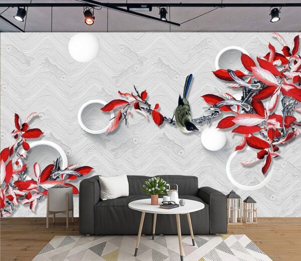 Papel pintado con un pájaro en una rama Fotomurales Papel pintado con un pájaro en una rama