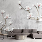 Fotomurales Delicadas magnolias sobre elegantes ramas.