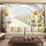 Fotomurales Motivos florales con ilusión de túnel