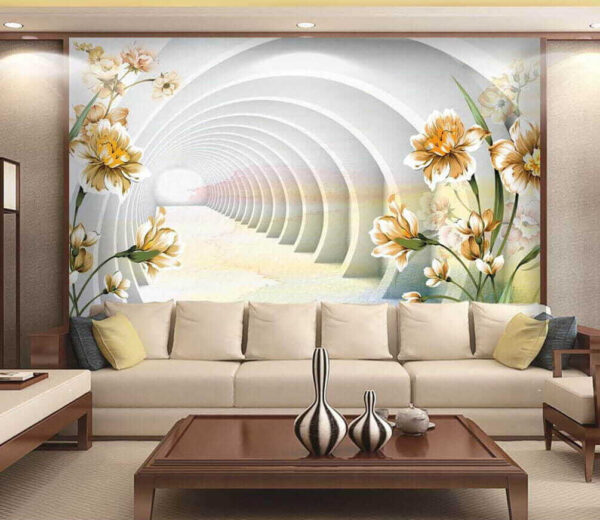 Motivos florales con ilusión de túnel Fotomurales Motivos florales con ilusión de túnel