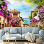 Fotomurales Encantadora calle con flores vibrantes