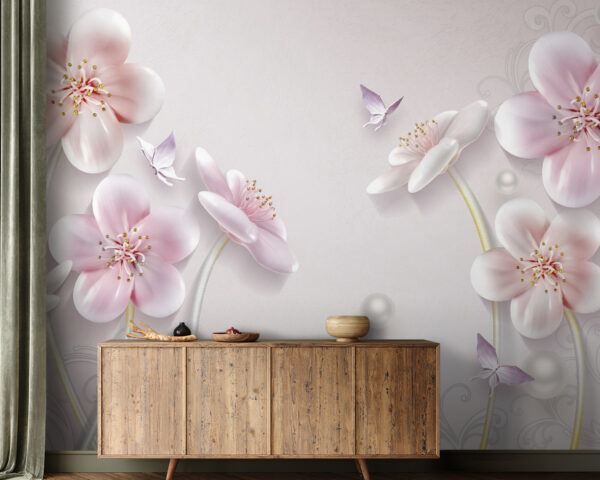 Papel pintado con flores y mariposas Fotomurales Papel pintado con flores y mariposas