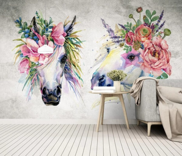 Caballos adornados con coronas florales Fotomurales Caballos adornados con coronas florales